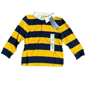 Cat & Jack Toddler Rugby Polo Shirt Size 18M Yellow Navy Stripe Long Sleeve NWT